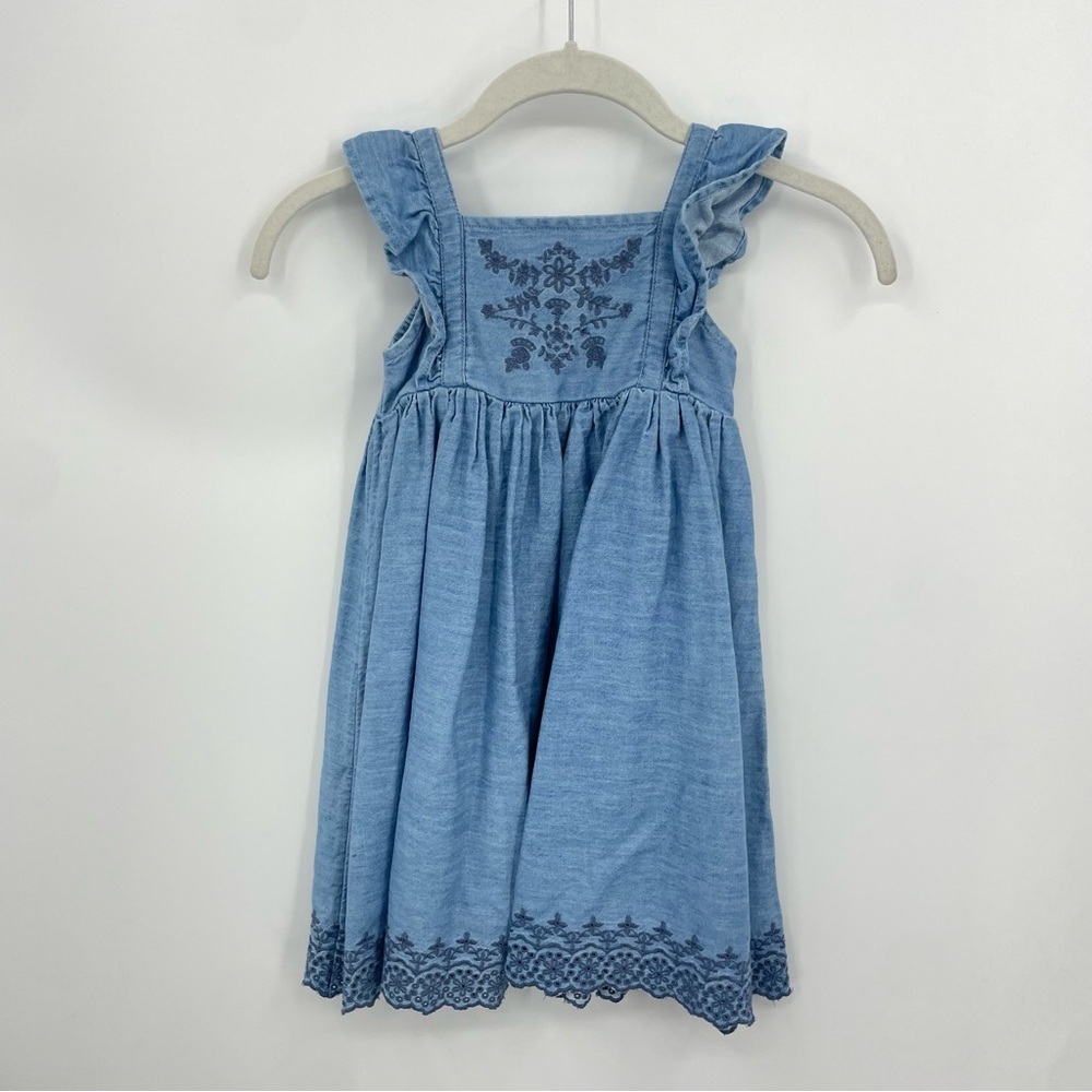 Old Navy Chambray Embroidered Ruffle-Trim Swing‎ Dress Sz 5T blue